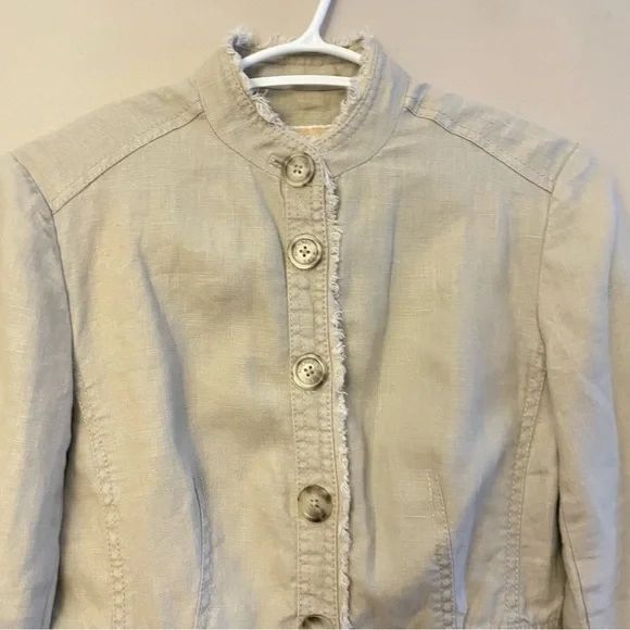 Michael Kors Light Tan Linen Utility Jacket Pleated Ruffle Back – Size 2P  EUC - Picture 3 of 15